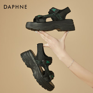 DAPHNE 达芙妮 时尚休闲厚底增高魔术贴沙滩运动凉鞋女4623303037 黑色 37