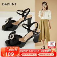 达芙妮（DAPHNE）凉鞋女高跟粗跟仙女风配裙子甜美蝴蝶结露趾高跟鞋2023新款小个子 黑色7.5cm 34标准码