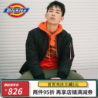 Dickies棉服加厚左袖口袋印花MA-1充棉夹克冬季新品保暖外套男潮 黑色 0XL