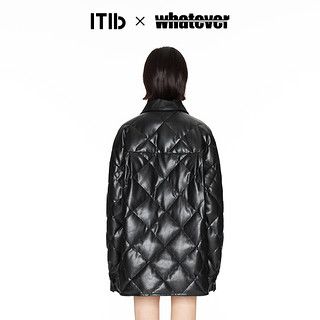 ITIB×WHATEVER设计师联名 菱格羽绒服女中长款纯色90绒羽绒外套 黑色 预售20-25天 S