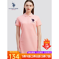 U.S. POLO ASSN.US保罗polo裙女夏季新款纯色时尚宽松简约POLO领连身裙女装 粉色 2XL 175/96A