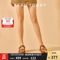 BEAUTODAY罗马凉鞋女夏季新款平底拖鞋女外穿厚底凉拖休闲沙滩鞋复古女凉鞋 复古棕 35