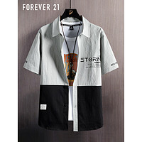 FOREVER 21短袖衬衫男夏季时尚休闲衬衣男冰丝宽松百搭男装外套 中灰 2XL码