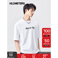 KILO METERS2023夏季短袖T恤男生圆领薄款字母短t背后兔子图案印花 白色 M