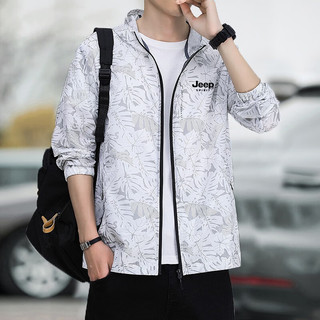 Jeep 吉普 防晒衣男夏季轻薄夹克防晒服抗晒皮肤衣外套清凉舒适连帽皮肤衣 枫叶黑色 3XL（155斤-170斤）