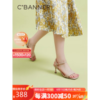 C.BANNER 千百度 女鞋2023年夏季时装凉鞋法式一字式扣带高跟鞋羊皮上班A23374012