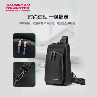 美旅箱包（AmericanTourister）OK包休闲商务男士时尚胸包潮流皮质斜挎包牛皮革腰包ND5 黑色