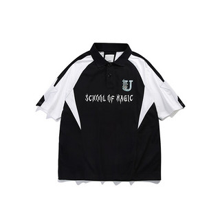 古由卡（GUUKA）×SANK联名潮牌美式运动短袖T恤男2023夏季新款嘻哈刺绣宽松polo 黑色 XL