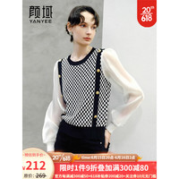 颜域(YANYEE)假两件上衣女夏季2023新款复古时尚薄款格子拼接洋气小衫女 黑白色 M/38