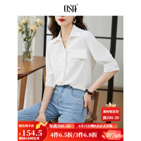 欧莎(OSA)职业半袖雪纺衬衫上衣女夏季2023年新款显瘦宽松衬衣 白色 M