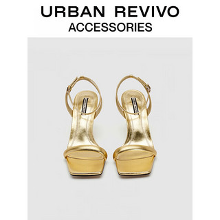 URBAN REVIVO2023夏季新款女士优雅气质一字带高跟凉鞋UAWS32181 金色 35
