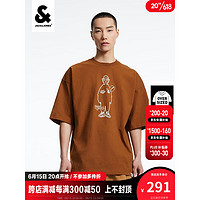 杰克·琼斯（JACK&JONES）男士OVERSIZED版型胸前图案胶印刺绣装饰短袖T恤223201165 焦糖色-F08 170/92A/S