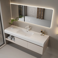 鑫莎美2023新款卫生间洗手脸可丽耐肤感一体盆圆角浴室柜组合洗漱台套装 140公分智能背光方镜/可丽耐盆