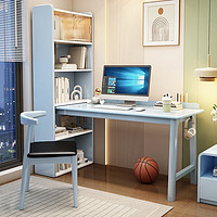 风叶青青北欧实木书桌现代简约学习桌电脑桌书房卧室办公桌工作台 实木单桌（蓝色） 1.0米