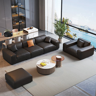 摩高空间大黑牛轻奢意式简约沙发植物真皮豆腐块大小户型客厅 三人位3.2米
