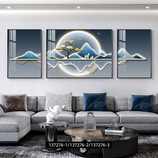 宜巢客厅装饰画三联挂画沙发背景壁画轻奢现代简约晶瓷画镶钻工厂批发 麋鹿生辉A 两边40*60中间80*60