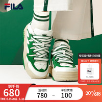 FILA 斐乐 斑斓鞋ROSETTA女鞋板鞋2023秋新款面包厚底鞋复古休闲鞋 斐乐白/艾草绿-WJ 36.5