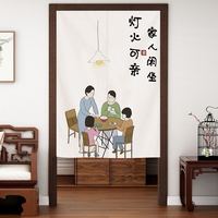 蘑菇说 新中式门帘隔断帘卧室禅意挂帘房间客厅走廊装饰帘布帘免打孔 福禄中式10 宽65*90cm高 半开配杆