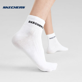 斯凯奇Skechers时尚中筒袜情侣款经典配色基础款百搭袜 L422U151-0019 亮白色 M