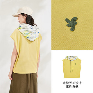 飞鸟和新酒拼接带帽T恤女2023夏季新款短款显瘦运动上衣 黄绿CF14 M