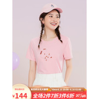 lagogo/拉谷谷2023年新款精致钉珠亮片针织T恤女MATT315A20 粉红色（H8） 155/S/36
