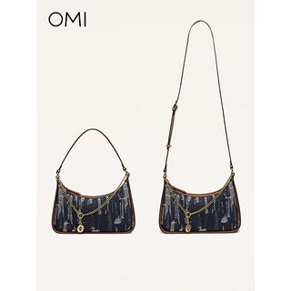 OMI 欧米 女包包2023新款高级感hobo腋下包手提链条包月牙包带礼盒 深蓝色