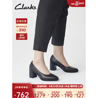 Clarks其乐芙蕾瓦系列女鞋单鞋女2023春季新款粗跟皮鞋高跟鞋 黑色 261709644 35.5