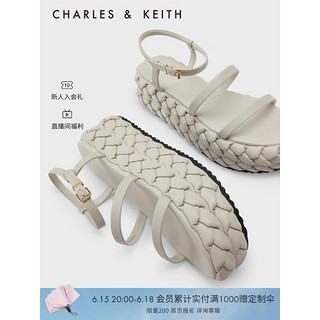 CHARLES&KEITH23夏季新品SL1-80920007时尚麻边休闲厚底凉鞋女 粉白色Chalk 38