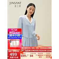 金三塔睡衣女春夏真丝桑蚕丝复古港风可外穿丝绸睡衣女士短袖短裤家居服 碧落蓝5398 L