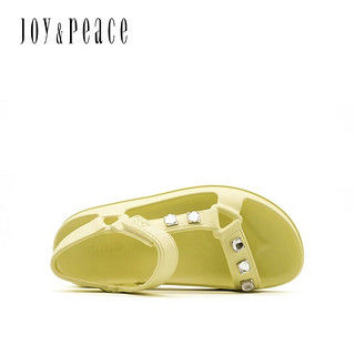 真美诗（Joy&peace）2023年夏季新款商场同款闪耀水钻魔术贴平底凉鞋10681WL3 黄色 37