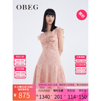 OBEG欧碧倩23夏新款复古名媛气质水溶蕾丝显瘦连衣裙10442088 粉橙 155/XS/34