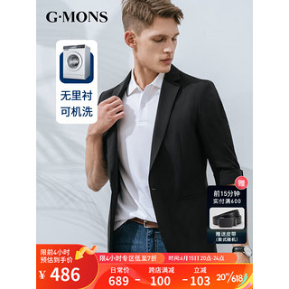 吉约蒙（G·MONS）男士西服外套七分袖薄款修身春季单西黑色商务休闲短袖西装上衣 黑色 44码