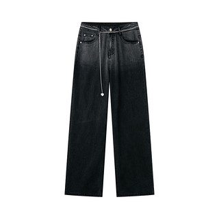 洛可可（ROCOCO）洛可可2023夏季小众金属感渐变宽松直筒牛仔裤女薄款 黑色 XL