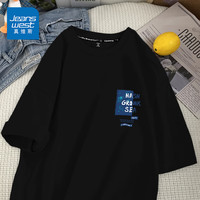 真维斯(JEANSWEST)纯棉短袖T恤男夏季新款多色可选简约字母印花宽松休闲青少年打底 黑色 穿越星河_K 2X