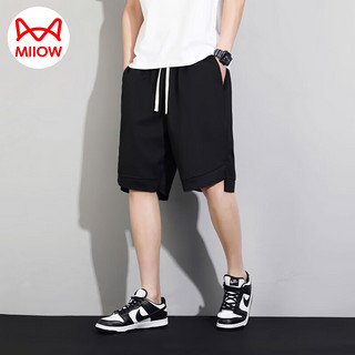 猫人（MiiOW）休闲短裤男夏季薄款直筒宽松运动五分裤子男士潮流中裤 黑色 XL