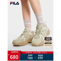 FILA 斐乐 官方FLUID 4女鞋复古运动鞋2023夏季新款轻便透气休闲鞋 米色/初雪白-AC 36