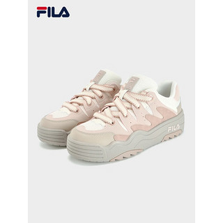 FILA 斐乐 斑斓鞋ROSETTA女鞋板鞋2023秋新款轻便厚底鞋复古休闲鞋 奶白/浅粉-GP 38