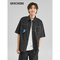 斯凯奇（Skechers）夏男子翻领t恤设计感宽松外套时尚休闲百搭梭织短袖衬衫L223M101