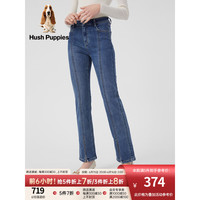 Hush Puppies暇步士女装2023秋季弹力修身显瘦开衩喇叭裤牛仔裤 186牛仔蓝 32