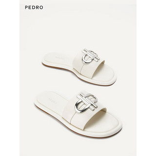 Pedro拖鞋23夏季新款女鞋金属装饰外穿一字拖PW1-65110068 粉白色 35