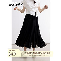 EGGKA 雪纺拼接鱼尾半身裙女中长款夏季2023年新款设计感裙子 黑色 均码