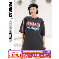 潘·麦克斯(PANMAX)PANMAX大码黑色水洗美式休闲印花短袖T恤体恤男装男生男士打底衫 水洗色 L