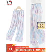凯蒂猫Hello Kitty女童阔腿裤夏季薄2023新款洋气儿童裤子宽松大童直筒裤冰丝 蓝紫 140cm