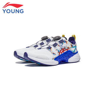 LI-NING 李宁 童鞋儿童运动鞋男女大童反光减震回弹夏季轻薄旋钮扣设计跑步鞋YKFT058-7标准白/星辉蓝34