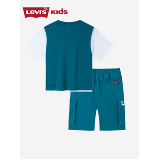 Levi's 李维斯童装男童短袖T恤短裤2件套2023夏季新款儿童运动套装 港蓝色 110/52