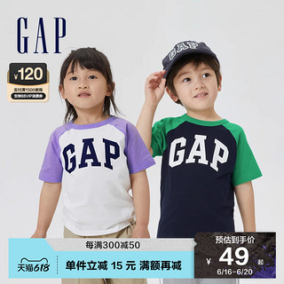 Gap 盖璞 男女幼童夏季拼色插肩袖LOGO字母纯棉短袖T恤595276儿童装上衣