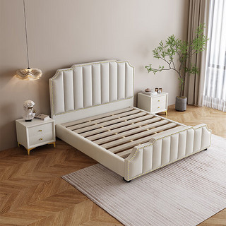 摩高空间现代轻奢奶油风真皮布艺主卧双人床S602s# 1.8x2米床+床垫