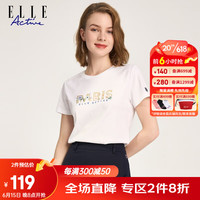 ELLE ACTIVE丝柔棉刺绣圆领短袖T恤2023夏季新款时尚气质百搭透气纯棉T恤女 白色 XL