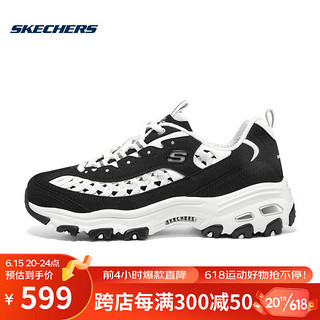 SKECHERS 斯凯奇 女士休闲低帮绑带熊猫鞋 896197-BKW 黑色/白色 35