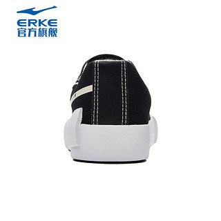 鸿星尔克（ERKE）帆布鞋女鞋舒适低帮简约撞色防滑耐磨户外街头潮流休闲运动鞋 正黑/正白 38